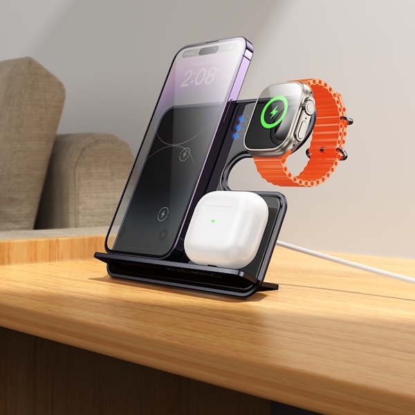 HOCO CQ19 | Falcon 3-in-1 desktop vertical wireless fast charging - Black