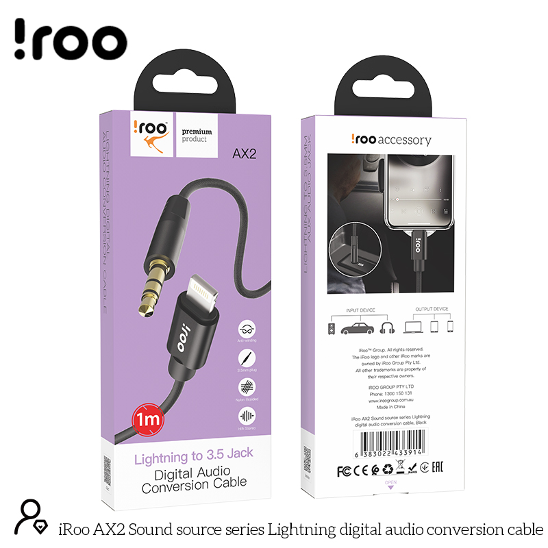 iRoo AX2 Conversion Cable | Lightning Port to 3.5mm AUX